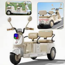 Детский электроскутер CORGI RideTwin 3-х колёсный, двухместный, с АКБ 6V 7AH, светом и музыкой, до 30 кг
