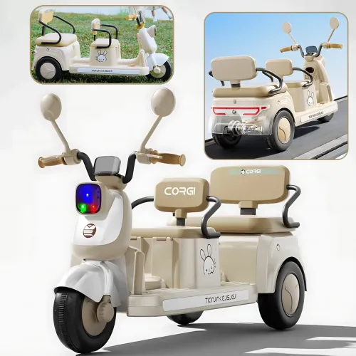 Детский электроскутер CORGI RideTwin 3-х колёсный, двухместный, с АКБ 6V 7AH, светом и музыкой, до 30 кг