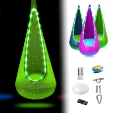 Детское подвесное кресло-груша с LED подсветкой, для дома и улицы, съёмная подушка, 3 цвета, до 200 кг Зеленый