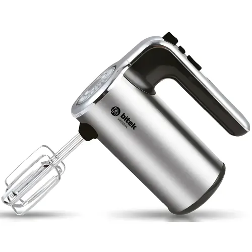 Мощный ручной миксер BITEK BT-5526, 800 Вт, 5 скоростей, турборежим, венчики и крюки, серебристый - фото 2