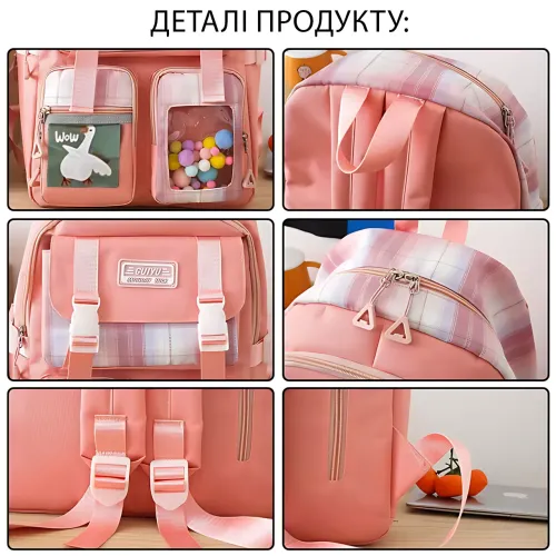 Школьный набор 5 в 1 Утёнок и Шары MFG-2-618: рюкзак, сумка, пенал, клатч и мешочек Розовый - фото 14