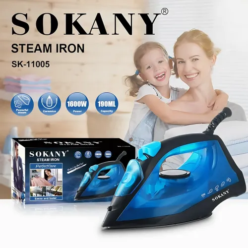 Электрический утюг SOKANY SK-11005, 1600 Вт, керамическая подошва, паровой удар, Anti-Calc, Anti-Scale, синий - фото 16