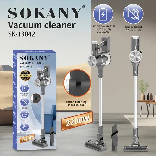 Вертикальный пылесос SOKANY SK-13042, 2200 Вт, ручной, аккумуляторный, циклонный, контейнер 0,6 л, 3 насадки - фото 16