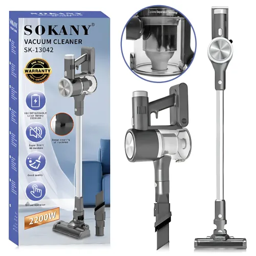 Вертикальный пылесос SOKANY SK-13042, 2200 Вт, ручной, аккумуляторный, циклонный, контейнер 0,6 л, 3 насадки