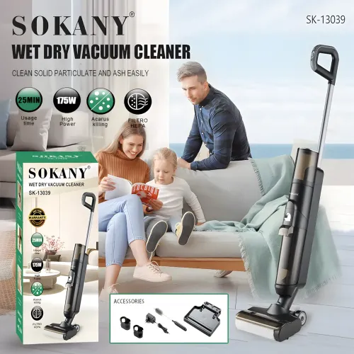 Пылесос SOKANY SK-13039, аккумуляторный вертикальный для сухой и влажной уборки, 175 Вт, HEPA-фильтр, черный - фото 14