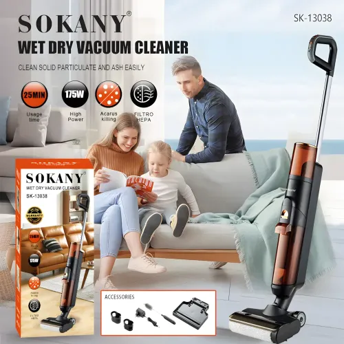 Вертикальный пылесос SOKANY SK-13038 175 Вт, электро швабра с сухой и влажной уборкой, HEPA-фильтр - фото 16