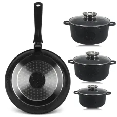 Набор посуды Top Kitchen TK00076, 7 предметов — кастрюли с мраморным антипригарным покрытием, алюминий, стекло