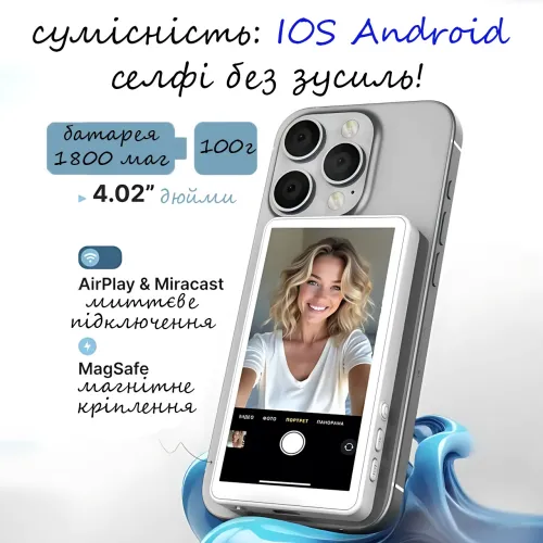 Fotorgear X40 Magnetic Selfie Screen, магнітний OLED-екран із динаміками для задньої панелі телефона для селфі - фото 4