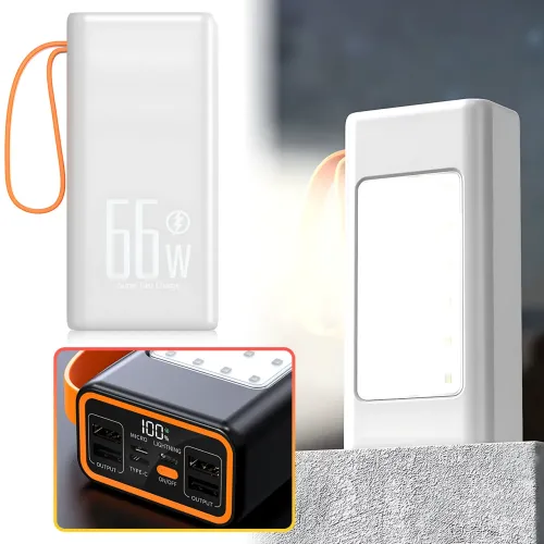Hoco JA88A Power Bank 100000mAh, павербанк с быстрой зарядкой PD66W+QC3.0, фонариком и 4 USB-портами Белый