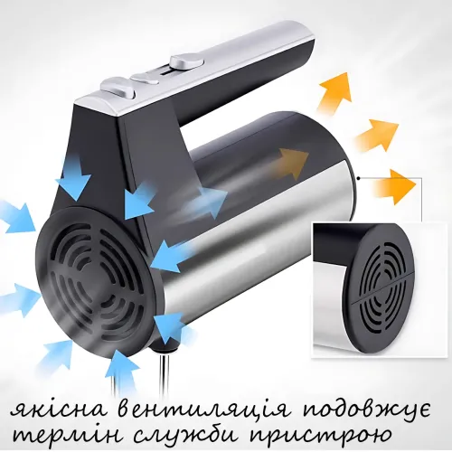 Міксер ручний Domotec R-6690 600W, 5 швидкостей + Турбо, металевий корпус, віночки та гаки - фото 7