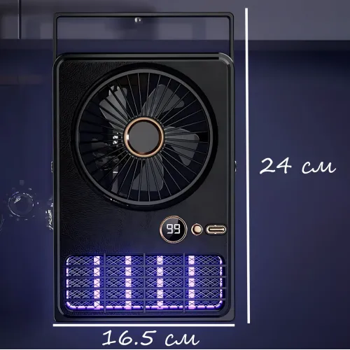 Портативный вентилятор-лампа от комаров Fan AND XL-1414 2-в-1, 6000 мАч, LED-подсветка, 5 скоростей, черный - фото 9