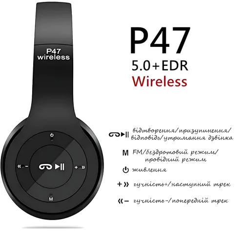Беспроводные Bluetooth-наушники MDR P47 с микрофоном, шумоподавлением, FM-радио, microSD, складная конструкция - фото 6
