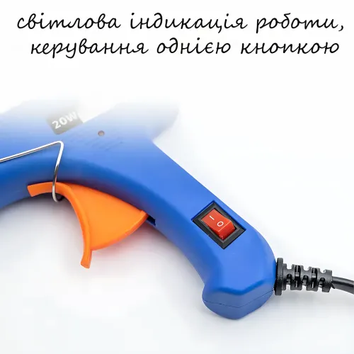 Клеевой пистолет XL-E20, 20 Вт, 7 мм стержни, термопистолет для рукоделия и ремонта, LED-индикатор, синий - фото 7