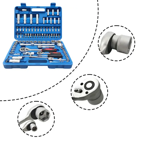 Набор головок ZHONGXIN 94 предмета 1/4″ и 1/2″ DR, Torx, хром-ванадий, трещотки, биты, свечные головки, синий - фото 5