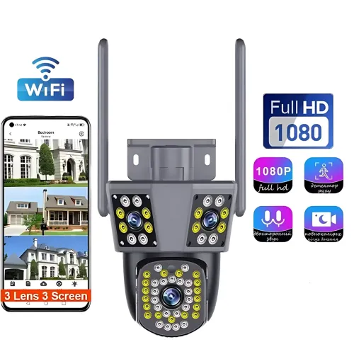 Уличная Wi-Fi IP камера 3-Lens IPC360, 3 объектива, цветное ночное видение, двусторонний звук, IP66, WiFi+RJ45 - фото 9