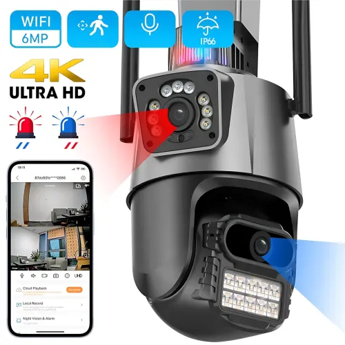 Wi-Fi IP камера P11, 3+3 Мп, PTZ, двойной объектив, ночное видение, сигнализация, автоотслеживание, IP66, SD - фото 4