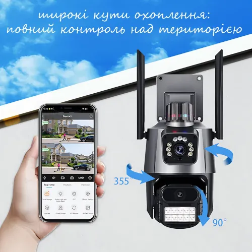 Wi-Fi IP камера P11, 3+3 Мп, PTZ, двойной объектив, ночное видение, сигнализация, автоотслеживание, IP66, SD - фото 5