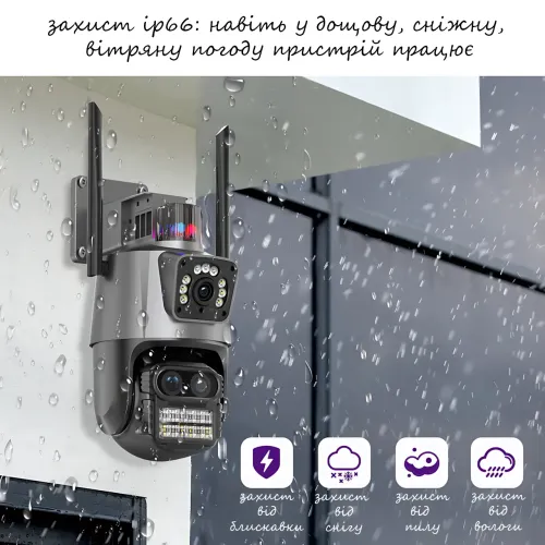 Wi-Fi IP камера P11, 3+3 Мп, PTZ, двойной объектив, ночное видение, сигнализация, автоотслеживание, IP66, SD - фото 6