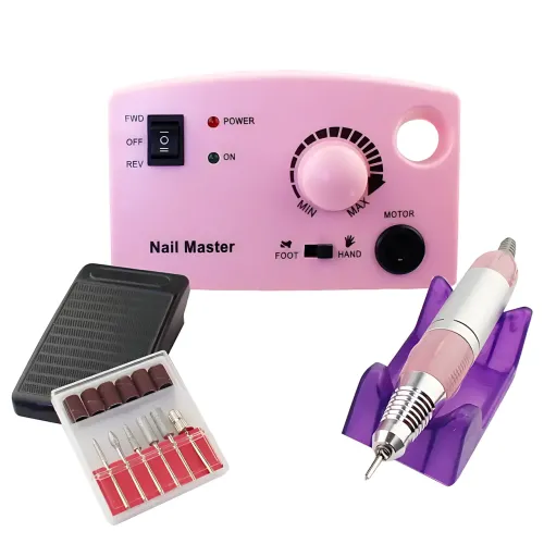 Фрезер для манікюру та педикюру Nail Master ZS-602, 65 Вт, 45 000 об./хв, реверс, педаль, набір фрез, рожевий - фото 7