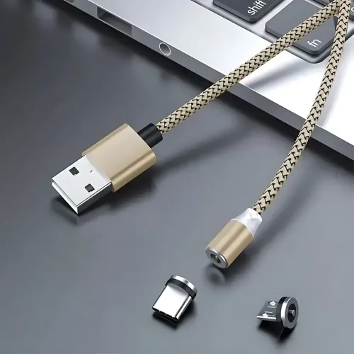 Магнітний кабель 3в1 X-Cable Magnetic М3 Lightning/MicroUSB/Type-C, 1 м, 2A, в обплетенні, золотистий - фото 3