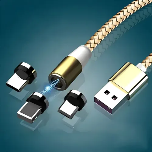 Магнітний кабель 3в1 X-Cable Magnetic М3 Lightning/MicroUSB/Type-C, 1 м, 2A, в обплетенні, золотистий - фото 4