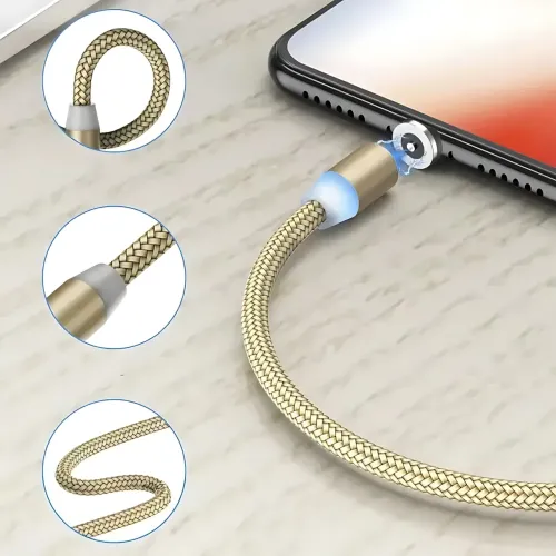 Магнітний кабель 3в1 X-Cable Magnetic М3 Lightning/MicroUSB/Type-C, 1 м, 2A, в обплетенні, золотистий - фото 5