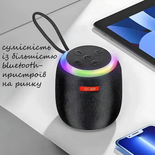 Портативная Bluetooth колонка UKC SH-309, 5 Вт, 800 мА·ч, RGB LED-подсветка, TWS, FM, USB/TF/AUX, Type-C - фото 3