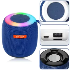 Портативная Bluetooth колонка UKC SH-309, 5 Вт, 800 мА·ч, RGB LED-подсветка, TWS, FM, USB/TF/AUX, Type-C Синий
