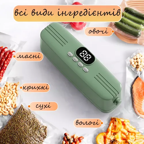 Вакууматор AND 1425, USB, 7.4 Вт, портативний, перезаряджуваний, мініпакувальник для продуктів, зелений - фото 6