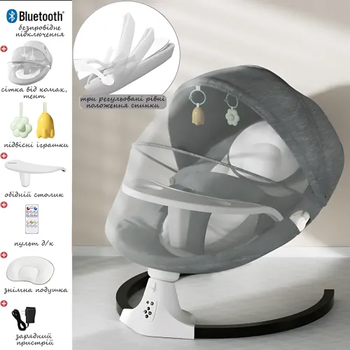 Детская колыбель-качалка электрическая WX-088, с музыкой, Bluetooth, регулировкой спинки, таймером, москитной сеткой, серый - фото 10