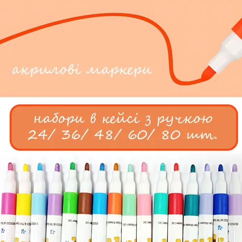 Набор акриловых маркеров Acril, перманентные быстросохнущие художественные маркеры на водной основе для рисования, в кейсе 60 - фото 8