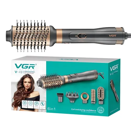 Фен-щітка для волосся 6в1 VGR V-491, 1200 Вт, DC мотор, 2 швидкості, 3 температури, холодне повітря, керамічні насадки, 6 насадок - фото 9