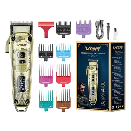 Машинка для стриження волосся й бороди VGR V-005, 5 Вт, 4 швидкості, USB-C, 8 насадок 1.5-19 мм, LED-дисплей - фото 9