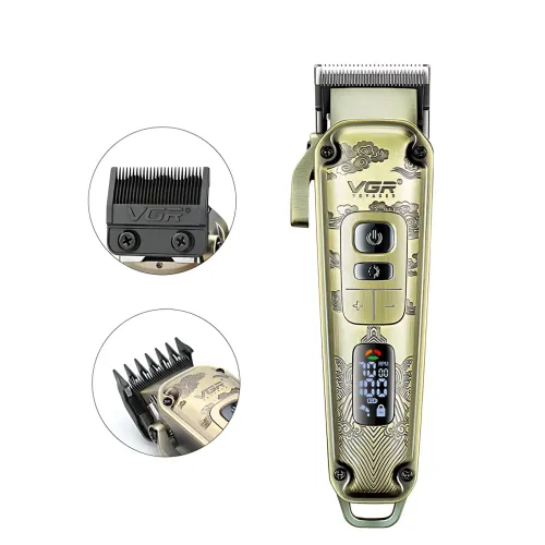 Машинка для стриження волосся й бороди VGR V-005, 5 Вт, 4 швидкості, USB-C, 8 насадок 1.5-19 мм, LED-дисплей - фото 2