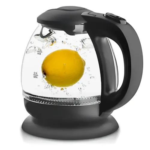 Електрочайник Domotec MS-7910 1 л, 1650 Вт, скляний корпус з LED-підсвіткою, автовимкнення, поворотна база 360°, чорний