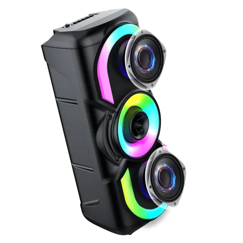 Портативная Bluetooth колонка E-4203 BT — 16 Вт, стереозвук, караоке, FM-радио, LED-подсветка, микрофон, AUX - фото 4