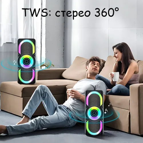 Портативная Bluetooth колонка E-4203 BT — 16 Вт, стереозвук, караоке, FM-радио, LED-подсветка, микрофон, AUX - фото 7