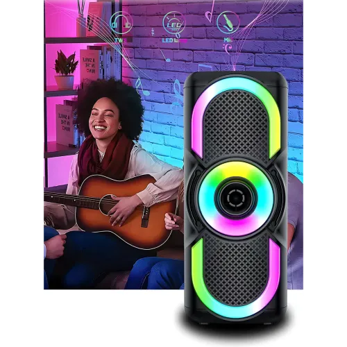 Портативная Bluetooth колонка E-4203 BT — 16 Вт, стереозвук, караоке, FM-радио, LED-подсветка, микрофон, AUX - фото 9
