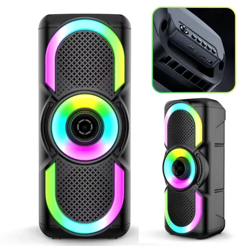 Портативная Bluetooth колонка E-4203 BT — 16 Вт, стереозвук, караоке, FM-радио, LED-подсветка, микрофон, AUX