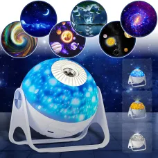 Проектор ночник Galaxy Star с 6 сменными слайдами, звездное небо, галактики, планеты, аккумуляторный, USB, с регулировкой яркости