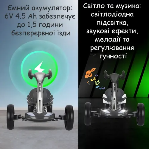 Складной детский электромобиль M-6072, 6V 4.5Ah, до 6 км/ч, с подсветкой и музыкой, 3 - 8 лет, черный - фото 7