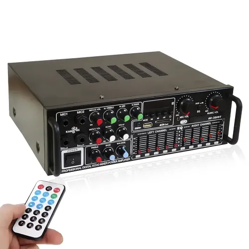 Усилитель звука AMP-326BT 300 Вт с Bluetooth, FM-радио, USB, SD, караоке, эквалайзером и пультом, стерео аудиоусилитель 2×150 Вт - фото 5