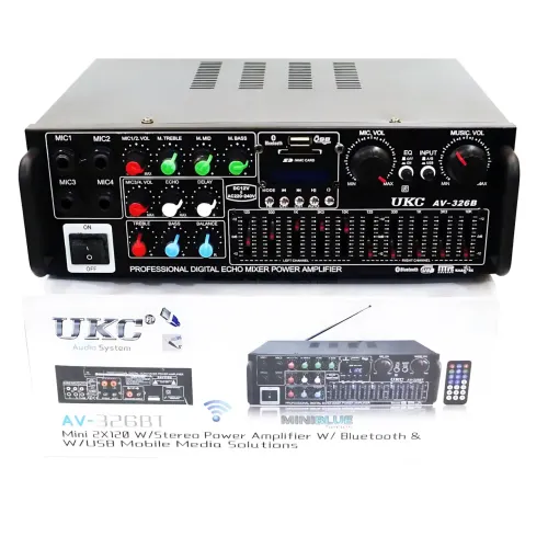 Усилитель звука AMP-326BT 300 Вт с Bluetooth, FM-радио, USB, SD, караоке, эквалайзером и пультом, стерео аудиоусилитель 2×150 Вт - фото 8