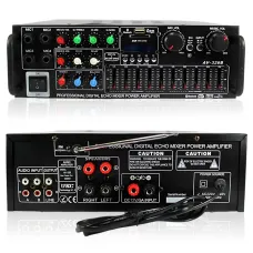 Усилитель звука AMP-326BT 300 Вт с Bluetooth, FM-радио, USB, SD, караоке, эквалайзером и пультом, стерео аудиоусилитель 2×150 Вт