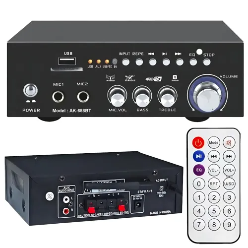 Усилитель звука AMP 688 BT 2CH — мощный двухканальный усилитель с Bluetooth, USB и пультом ДУ - фото 9