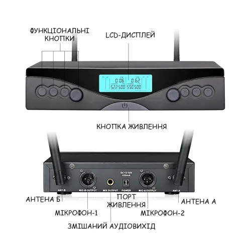 Портативная радиосистема Su-Kam DM-204FX с двумя беспроводными микрофонами, радиомикрофоны с ЖК-дисплеем, до 30 м, S/N - фото 4