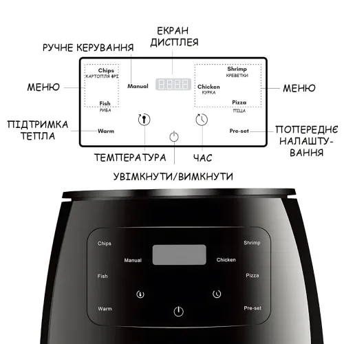 Аэрогриль Black S-18 6L AirFryer MA655,  2600 Вт, 6 л, сенсорное управление, 8 программ, антипригарное покрытие, аэрофритюрница - фото 6