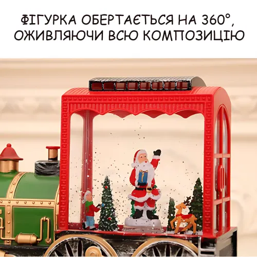 Музыкальный праздничный фонарь зимний поезд 806 с подсветкой и эффектом снегопада, фигурками внутри, USB + батарейки - фото 9