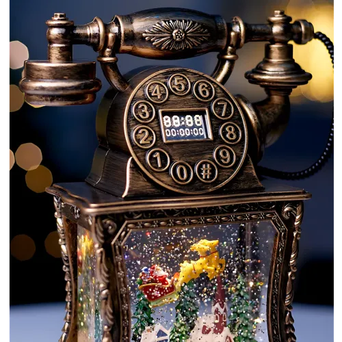 Праздничный музыкальный фонарь Nostalgic Phone 814, Санта-Клаус в старинном телефоне, LED подсветка, эффект снега, музыка, USB+AAA - фото 4
