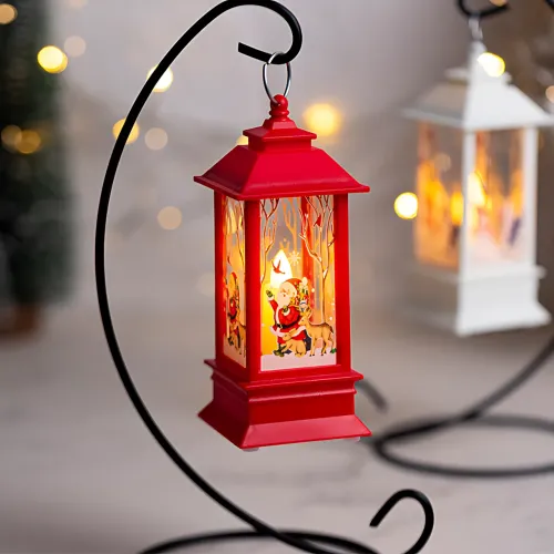 Праздничный фонарь-домик с LED подсветкой 802, зимний декор, ночник, игрушка на ёлку, батарейки в комплекте, 13 см, 4 вида Бронзовый - фото 5